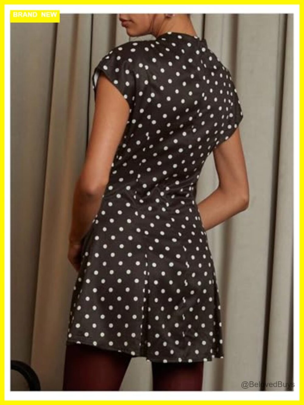 Polka Dot Mock Neck Mini Dress Ruched Sleeve Party Bodycon - Picture 2 of 4